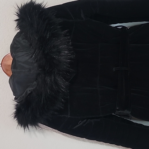 Brand New! INC International Concepts Black Velvet Hooded Jacket w/Belt Sz. PM - Picture 7 of 8